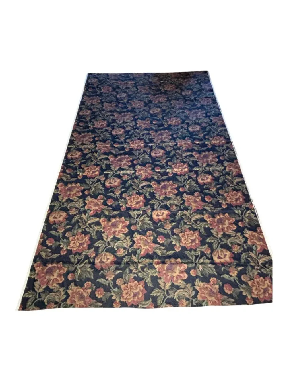 Lot of 2 Mill Creek Floral Upholstery Drapery Fabric Panels Navy Blue 55” x 100”